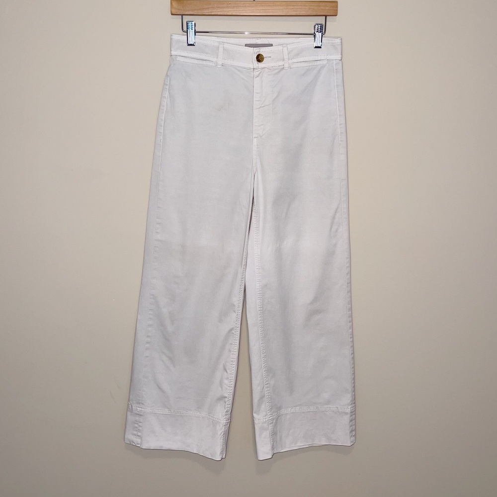Everlane Sand Khaki Lightweight High Rise Wide Leg Crop Stretch Cotton Pants 4
